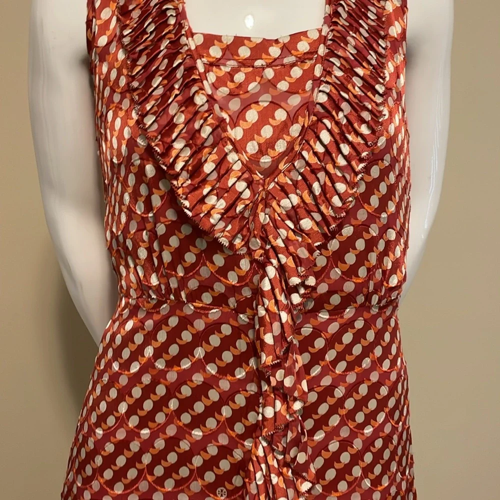 Tory Burch Janetta Silk Polka Dot Ruffle Dress 4 Asymmetric High Low Hem Keyhole